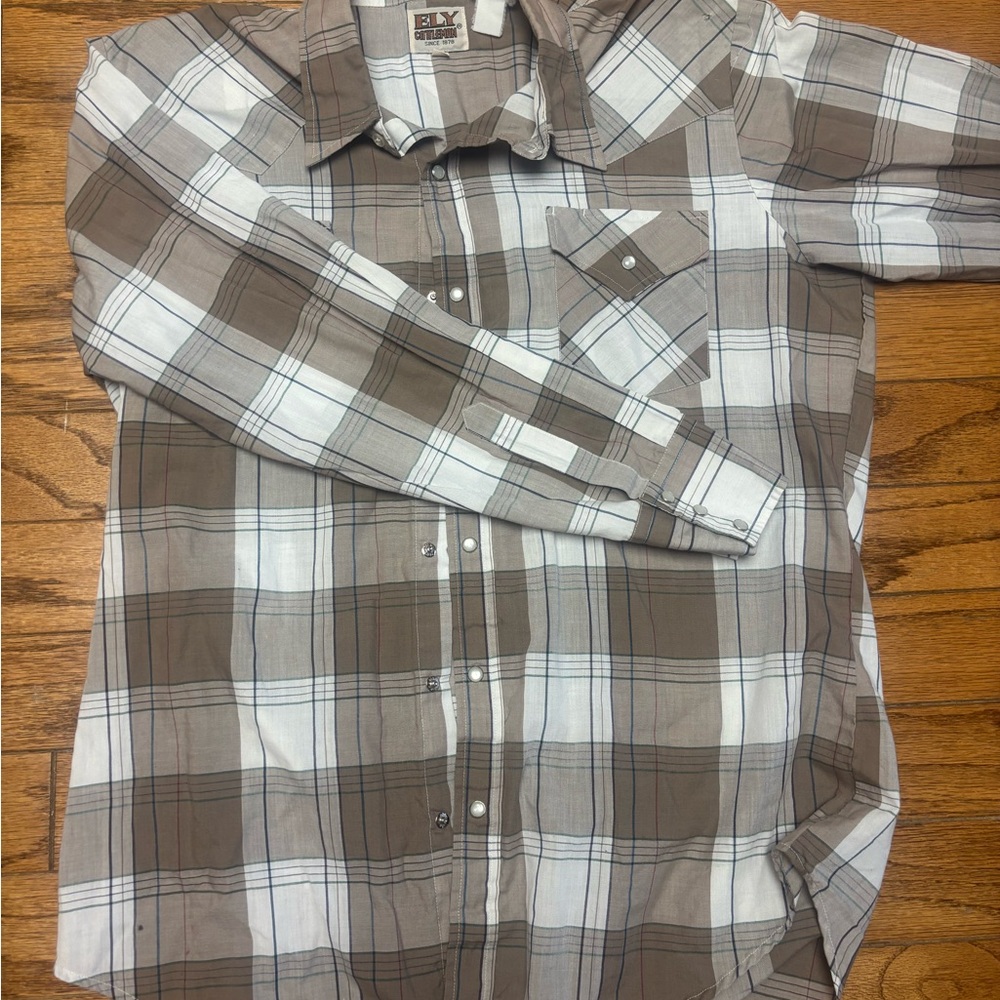Ely Cattleman Brown and White Plaid Shirt